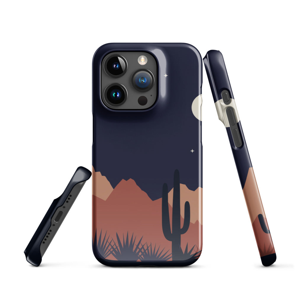 Desert Night phone case — navy moon and cactus silhouettes