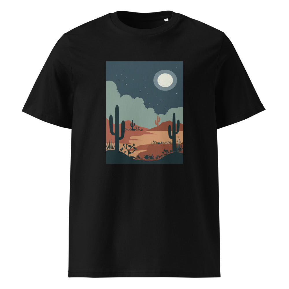 Moon Desert Tee — organic cotton black, front mockup