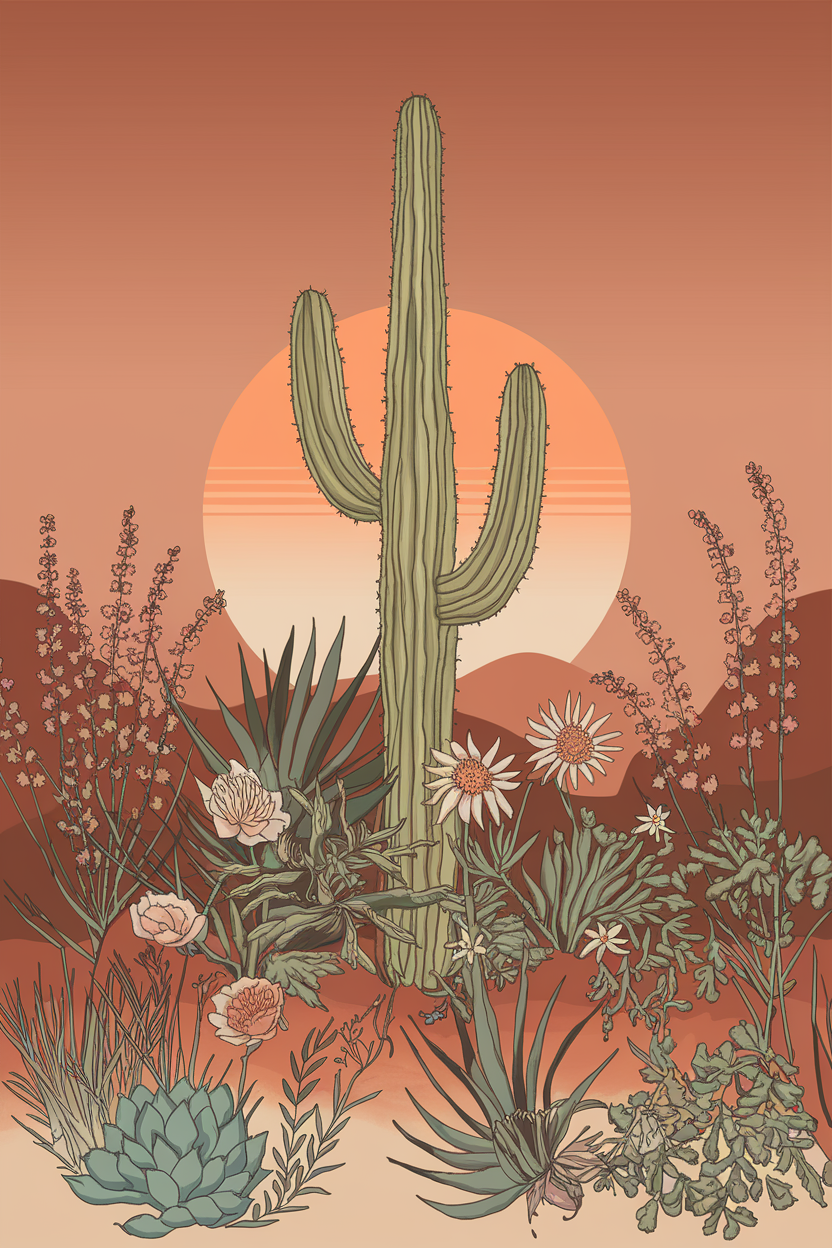 Desert Bloom | Boho Cactus Art Tee | Organic Cotton — original illustration
