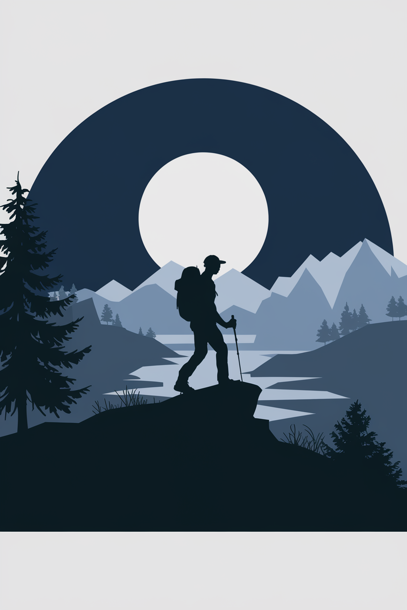 Moon Hiker | Minimalist Outdoor Art Tee | Organic Cotton — original illustration