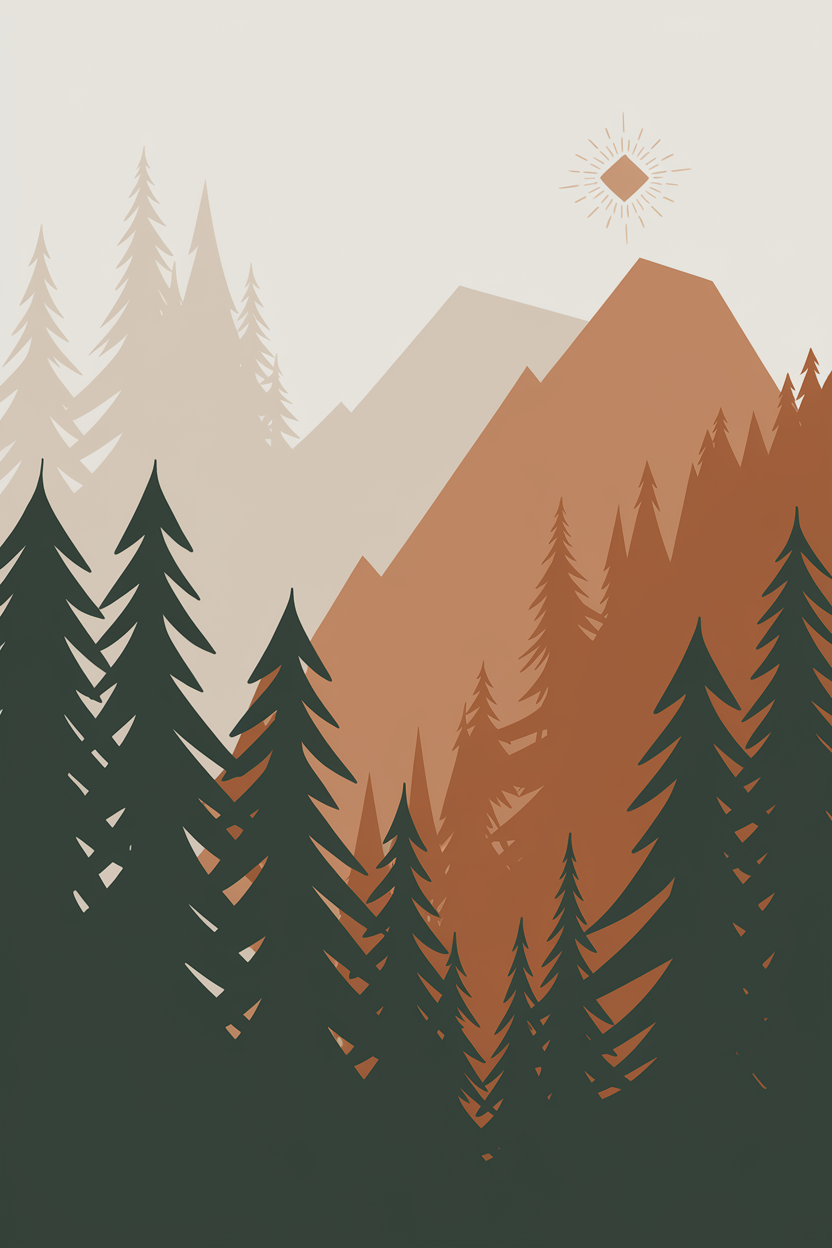 Mountain Forest | Minimalist Outdoor Art Tee | Organic Cotton — original illustration