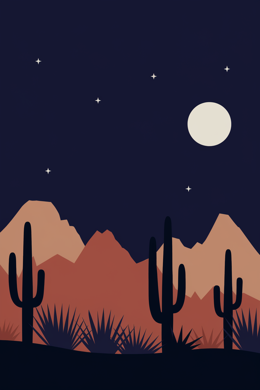 Desert Night | Moon & Cactus | Night Sky Art Tee | Organic Cotton — original illustration