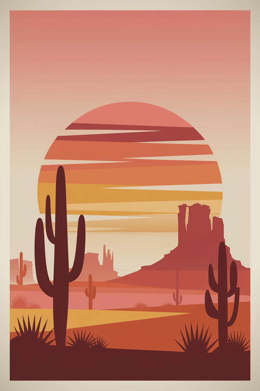 Desert Sunset | Southwest Landscape | Boho Art Tee | Organic Cotton — original illustration