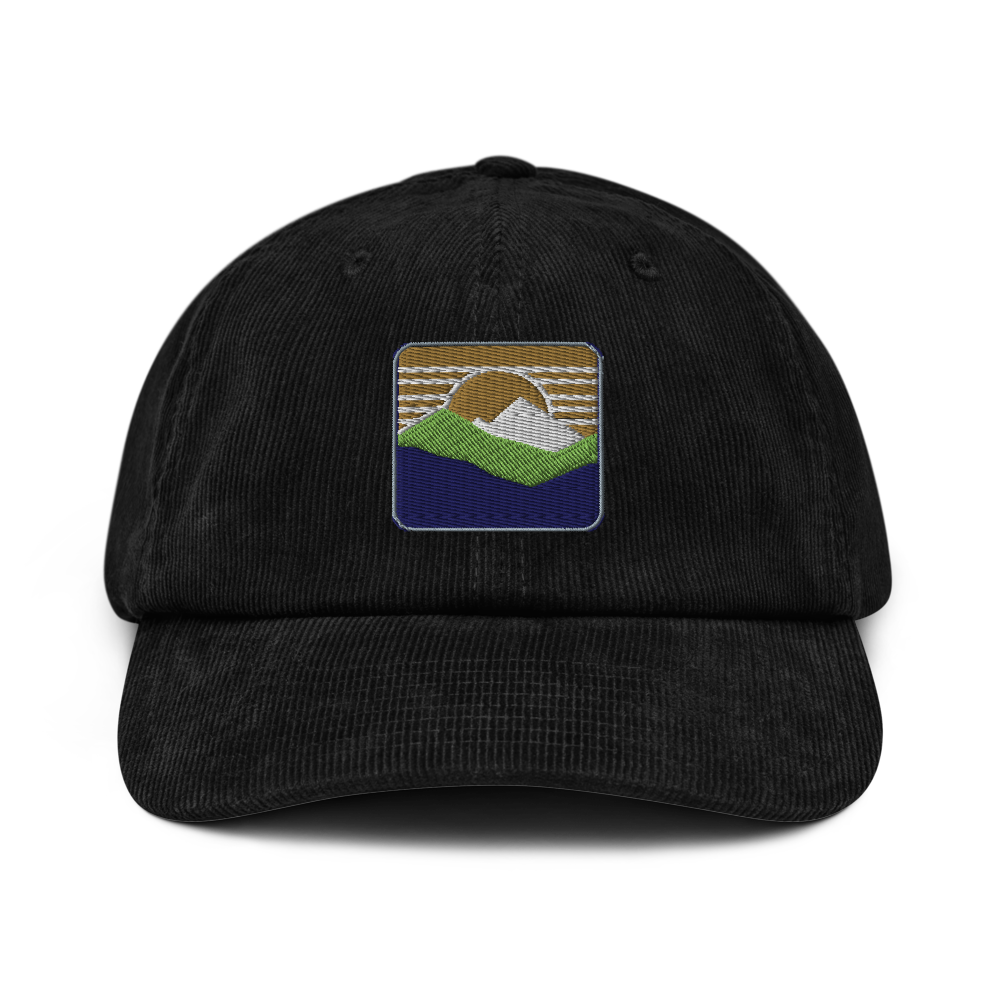Mountain Sunrise Hat | Embroidered Corduroy | Outdoor Minimal - Black