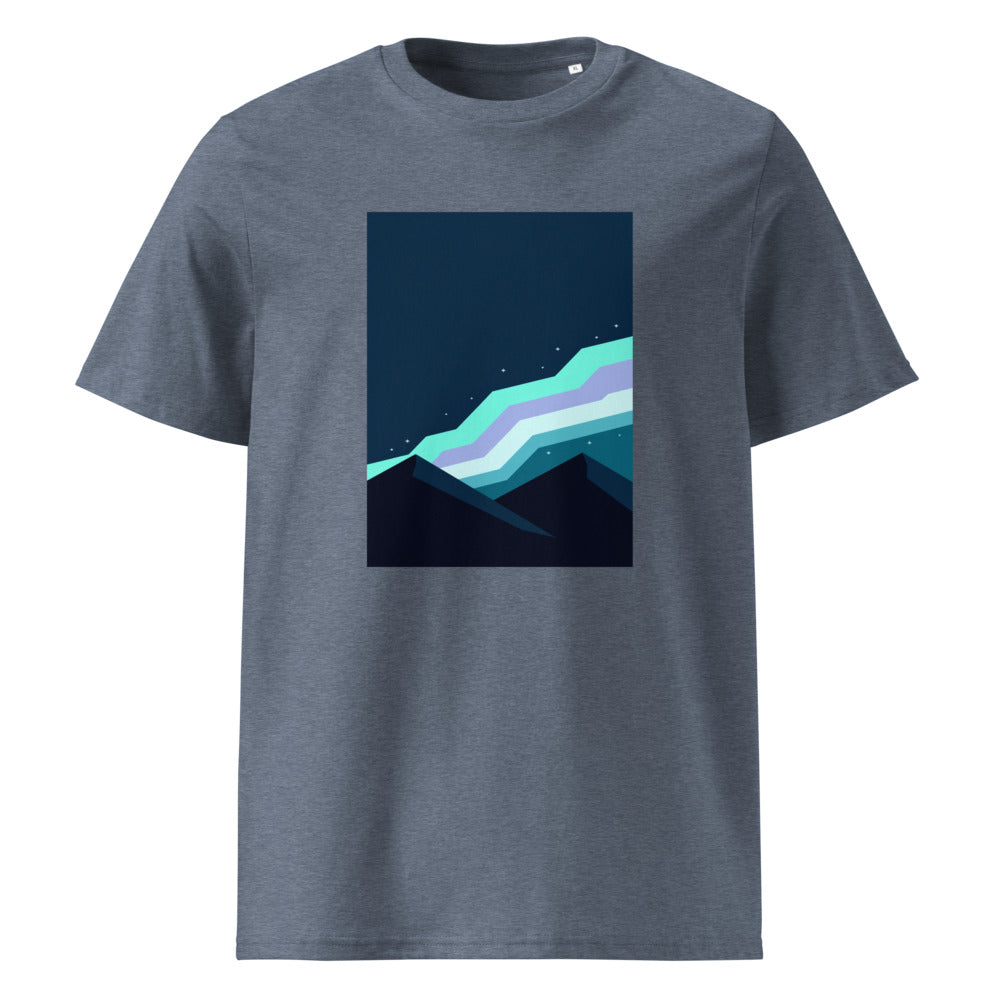 Aurora Sky | Mountain Tee | Organic Cotton — organic cotton Dark Heather Blue front mockup