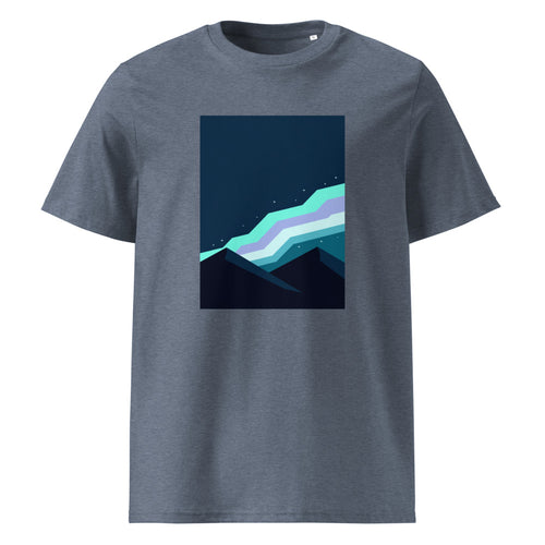 Aurora Sky | Mountain Tee | Organic Cotton — organic cotton Dark Heather Blue front mockup