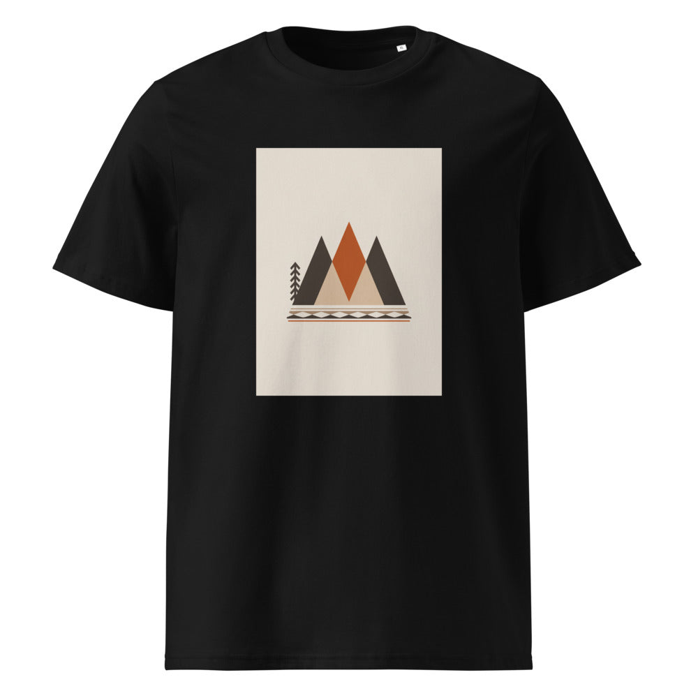 Tribal Peaks | Geometric Mountain Art Tee | Organic Cotton — Black organic cotton