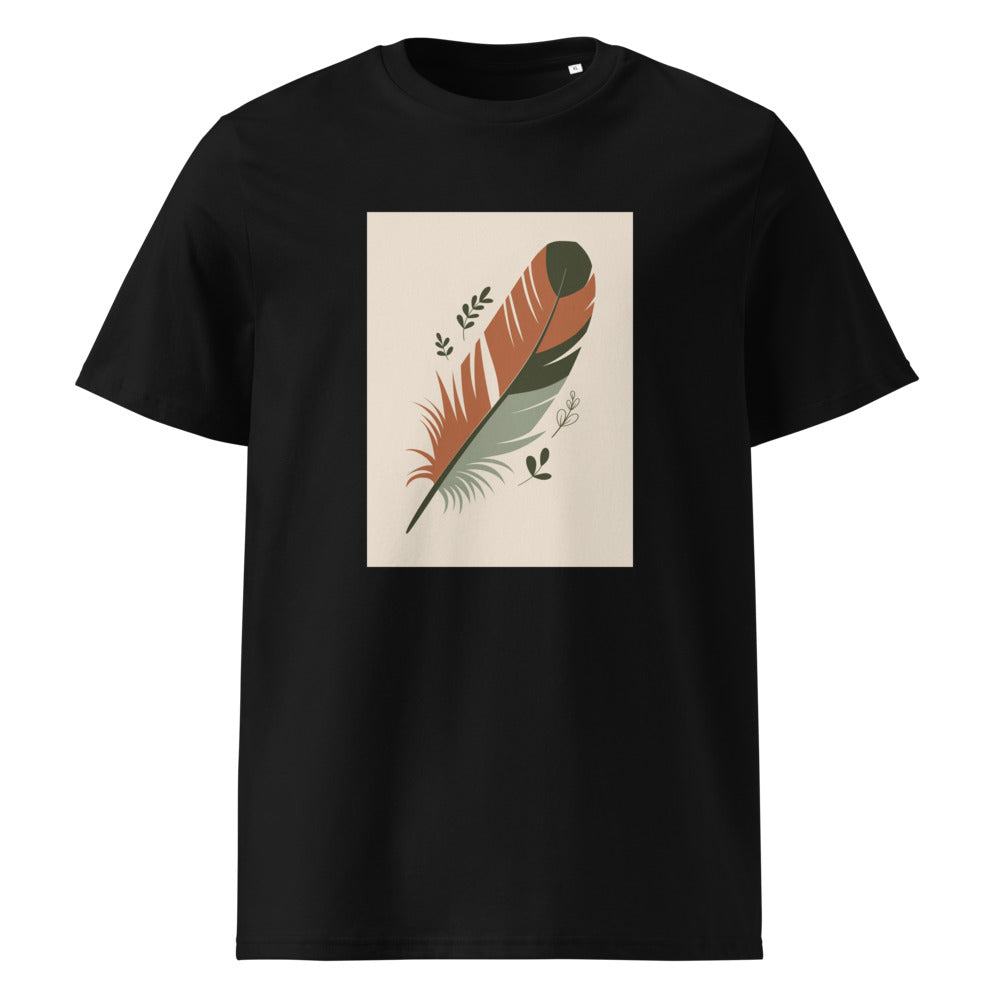 Boho Feather | Terracotta Botanical Art Tee | Organic Cotton — Black organic cotton