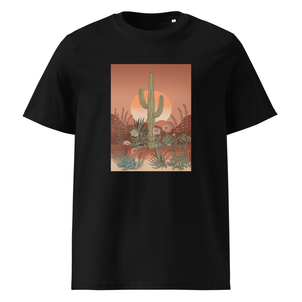 Desert Bloom | Boho Cactus Art Tee | Organic Cotton — Black organic cotton