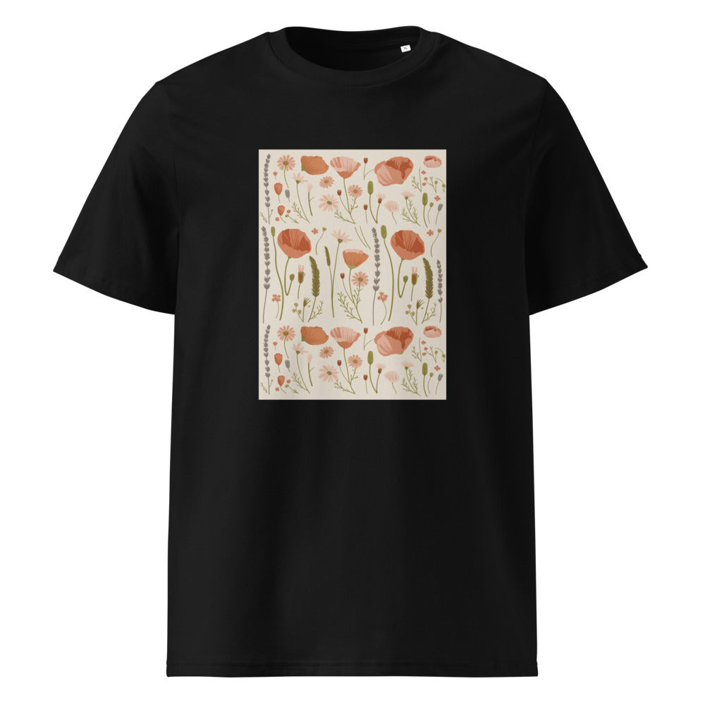 Wildflower Meadow | Boho Botanical Art Tee | Organic Cotton — Black organic cotton