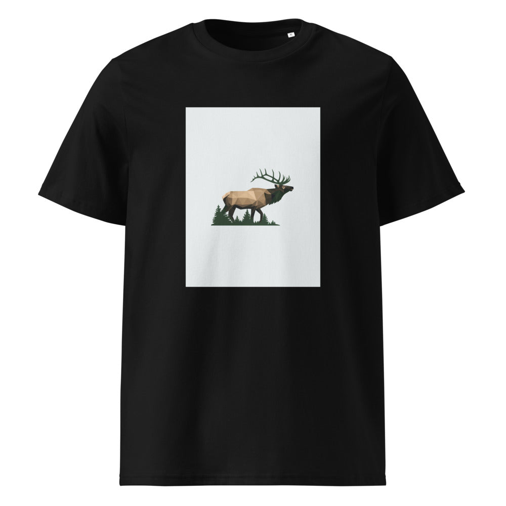 Geometric Elk | Forest Wildlife Art Tee | Organic Cotton — Black organic cotton