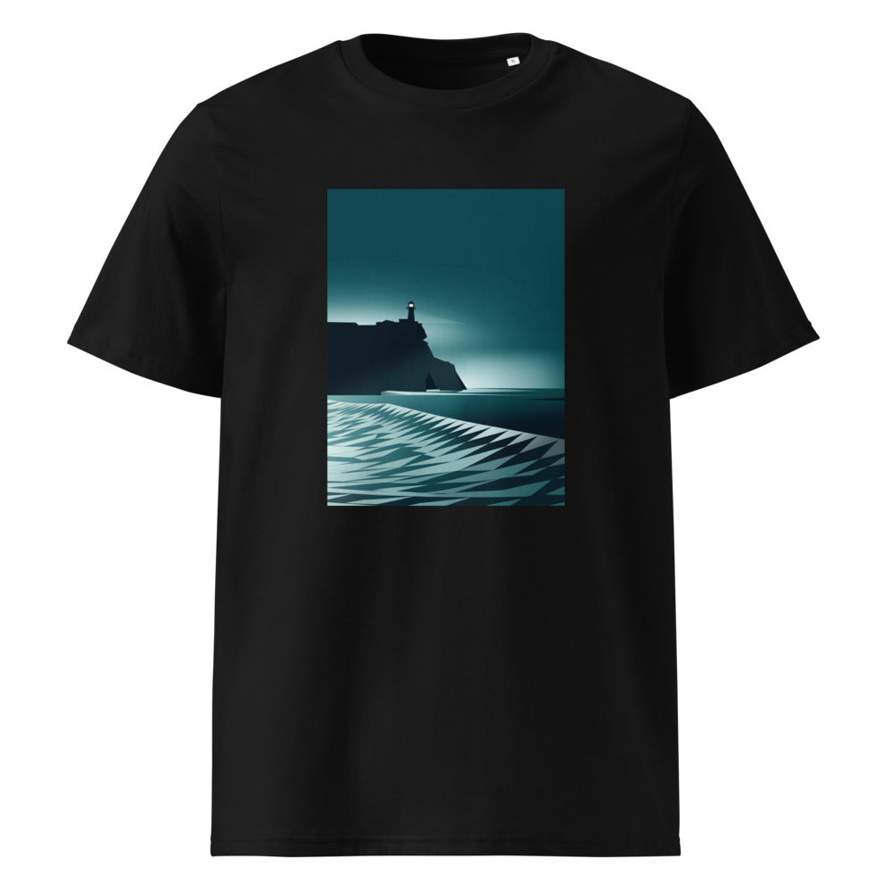 Coastal Cliff | Minimal Seascape Art Tee | Organic Cotton — Black organic cotton