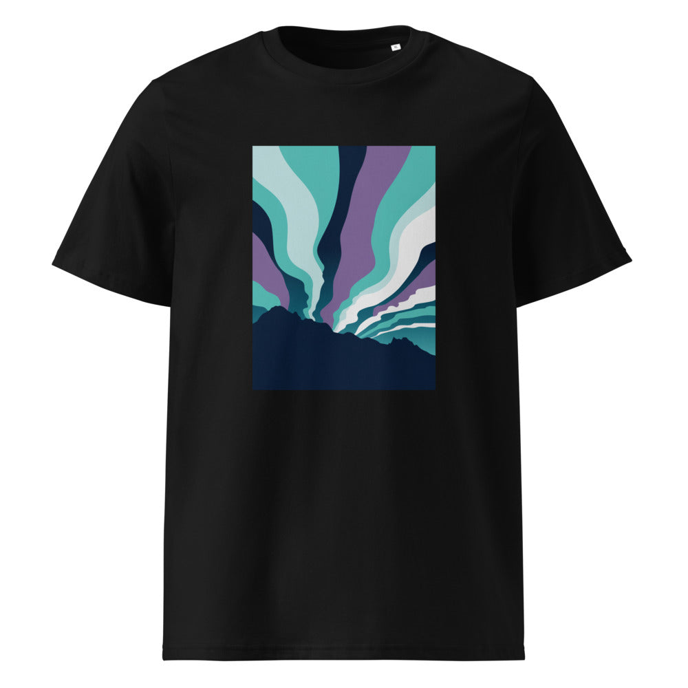 Aurora Peaks | Northern Lights Art Tee | Organic Cotton — Black organic cotton