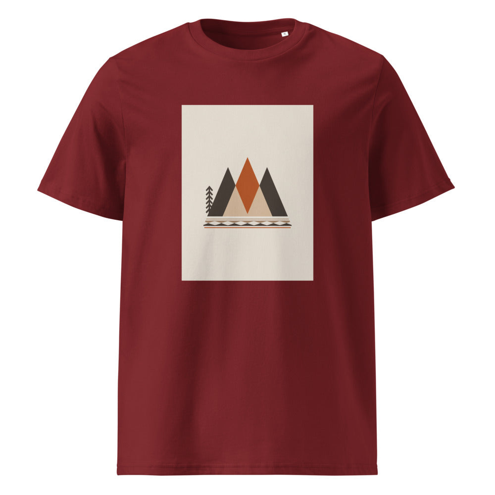 Tribal Peaks | Geometric Mountain Art Tee | Organic Cotton — Burgundy organic cotton