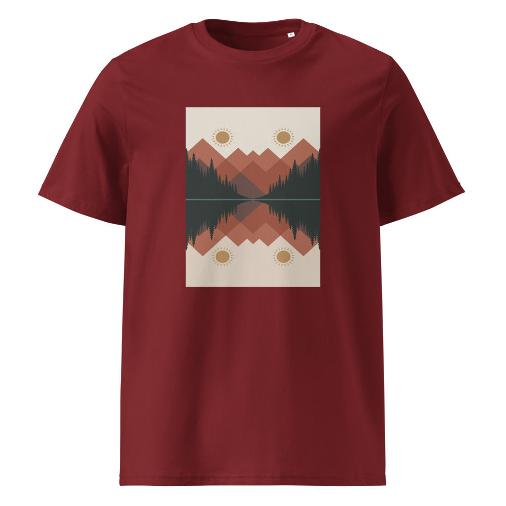 Alpine Lake | Mountain Reflection Art Tee | Organic Cotton — Burgundy organic cotton