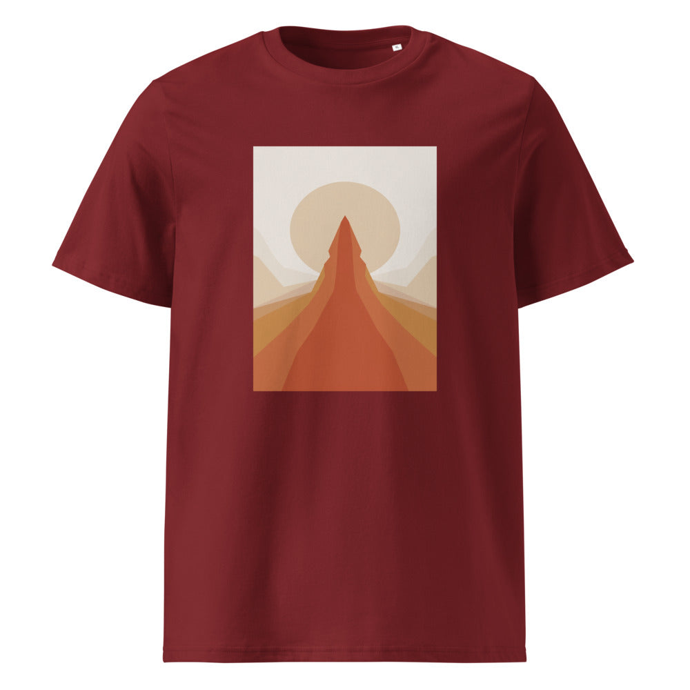 Mountain Zen | Minimalist Alpine Art Tee | Organic Cotton — Burgundy organic cotton