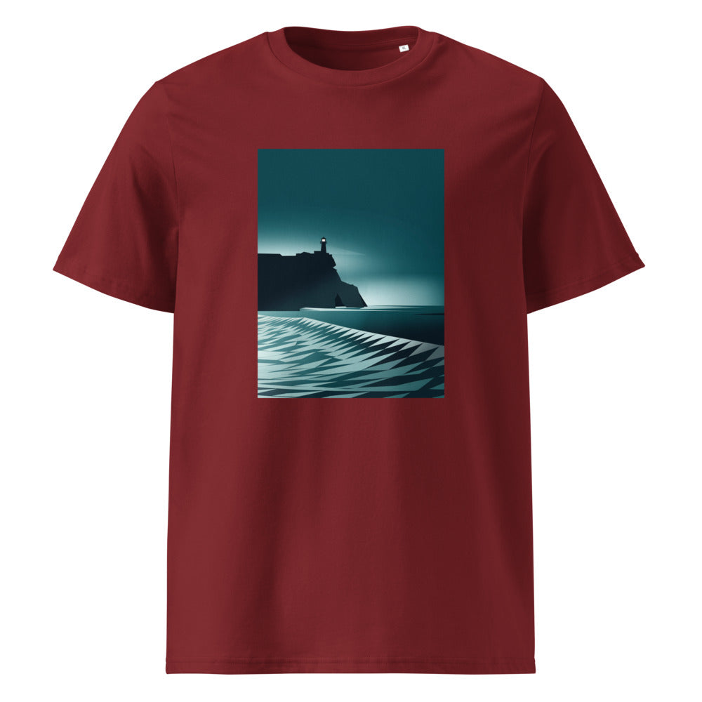 Coastal Cliff | Minimal Seascape Art Tee | Organic Cotton — Burgundy organic cotton