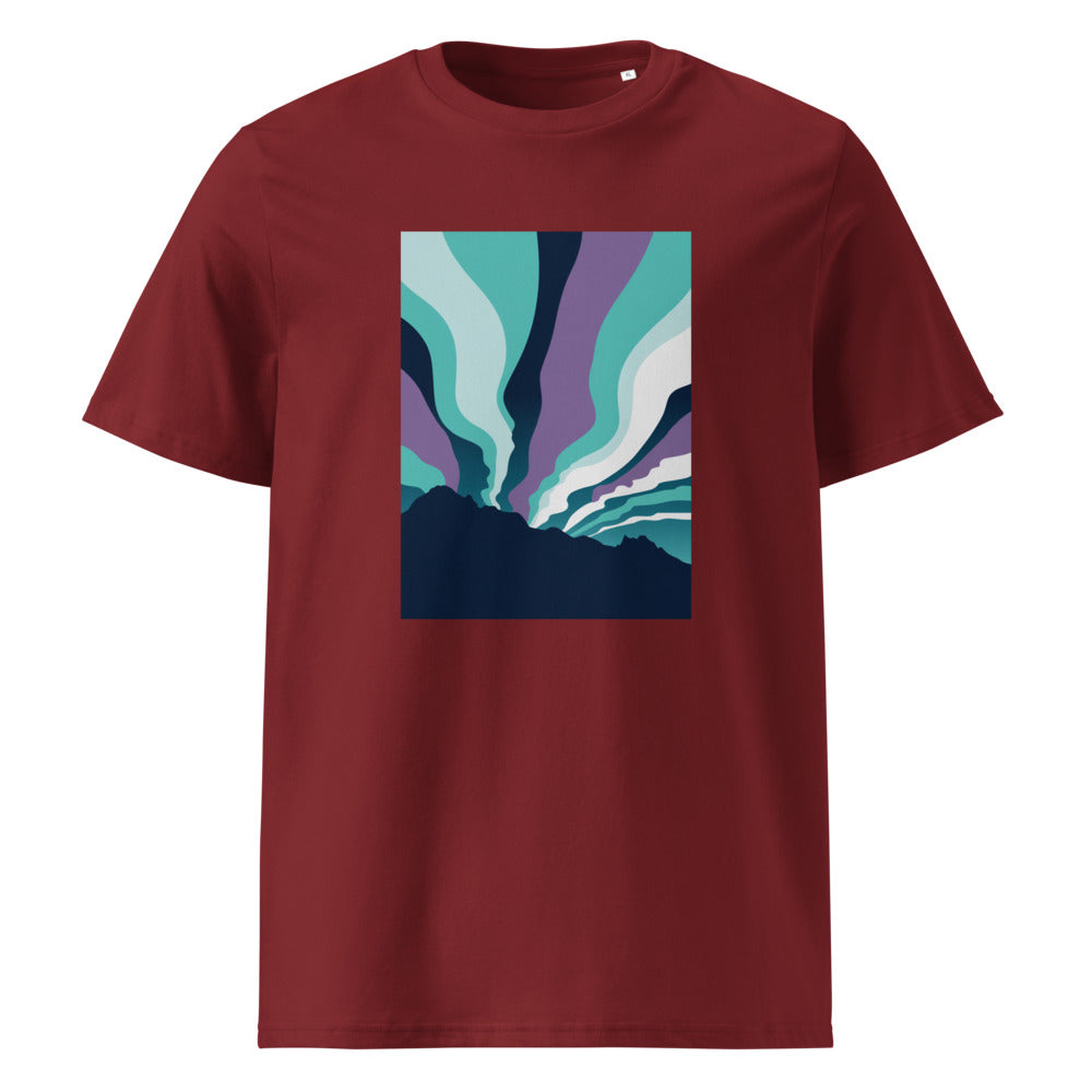 Aurora Peaks | Northern Lights Art Tee | Organic Cotton — Burgundy organic cotton