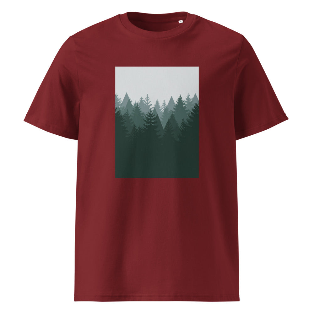 Pine Forest | Scandinavian Forest Art Tee | Organic Cotton — Burgundy organic cotton