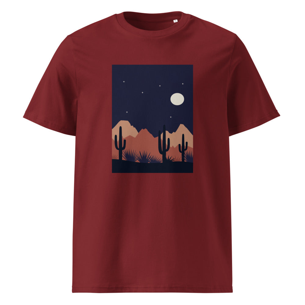 Desert Night | Moon & Cactus | Night Sky Art Tee | Organic Cotton — Burgundy organic cotton