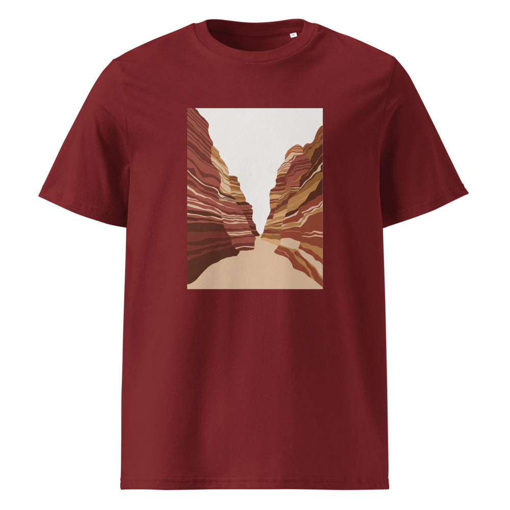 Canyon Layers | Abstract Geology Art Tee | Organic Cotton — organic cotton Burgundy front mockup
