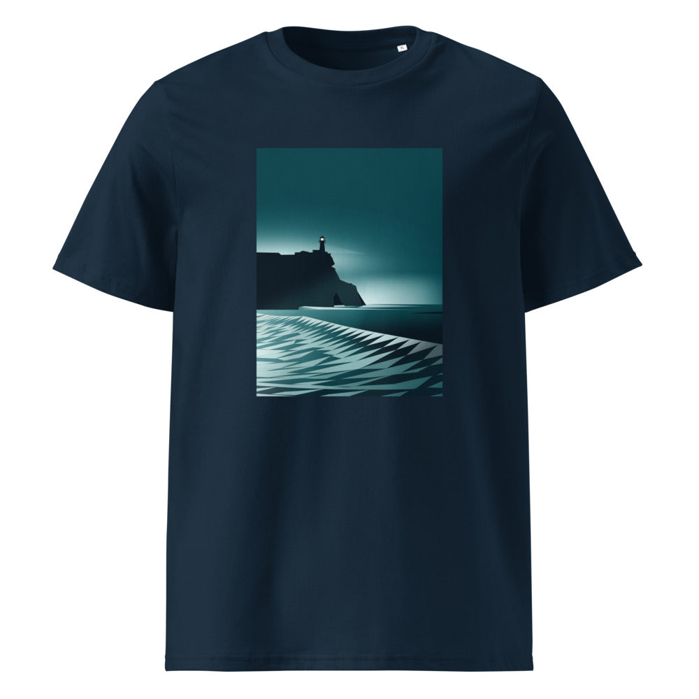 Coastal Cliff | Minimal Seascape Art Tee | Organic Cotton — organic cotton French Navy front mockup