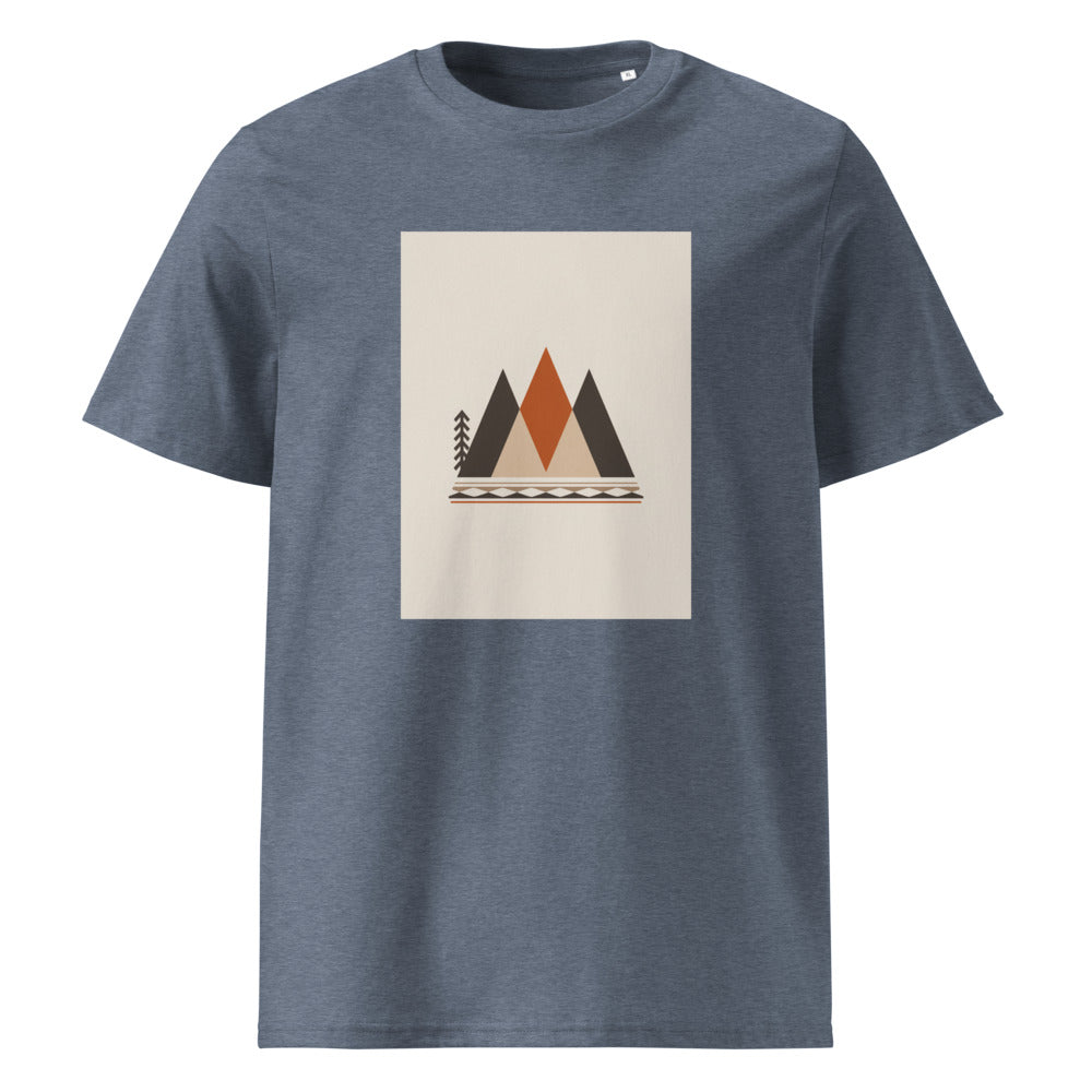 Tribal Peaks | Geometric Mountain Art Tee | Organic Cotton — Dark Heather Blue organic cotton
