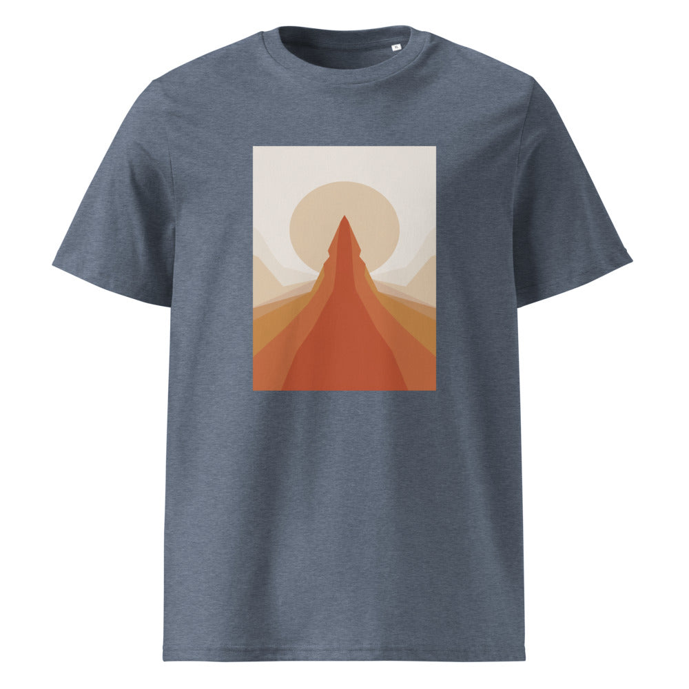 Mountain Zen | Minimalist Alpine Art Tee | Organic Cotton — Dark Heather Blue organic cotton