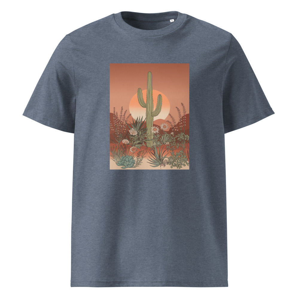 Desert Bloom | Boho Cactus Art Tee | Organic Cotton — Dark Heather Blue organic cotton