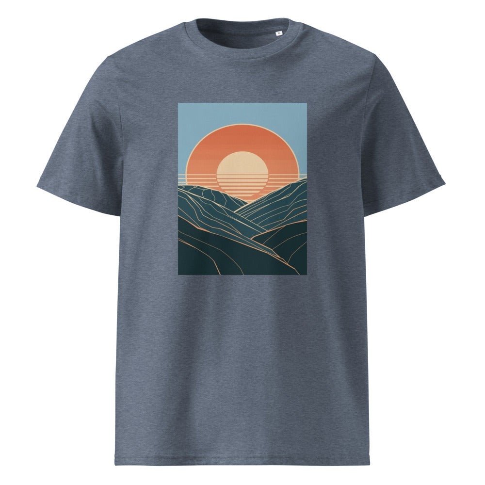 Sun Valley | Retro Sunrise Art Tee | Organic Cotton — Dark Heather Blue organic cotton