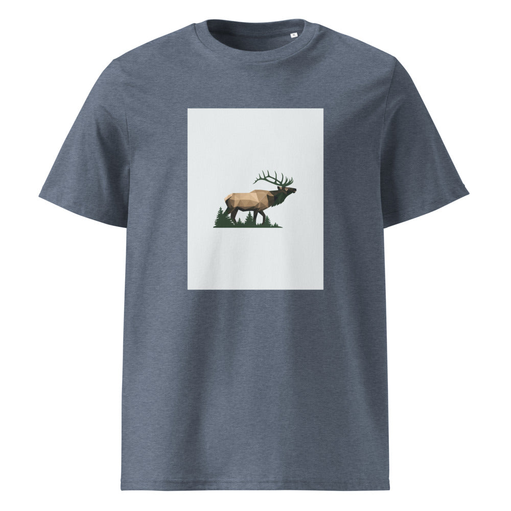 Geometric Elk | Forest Wildlife Art Tee | Organic Cotton — Dark Heather Blue organic cotton