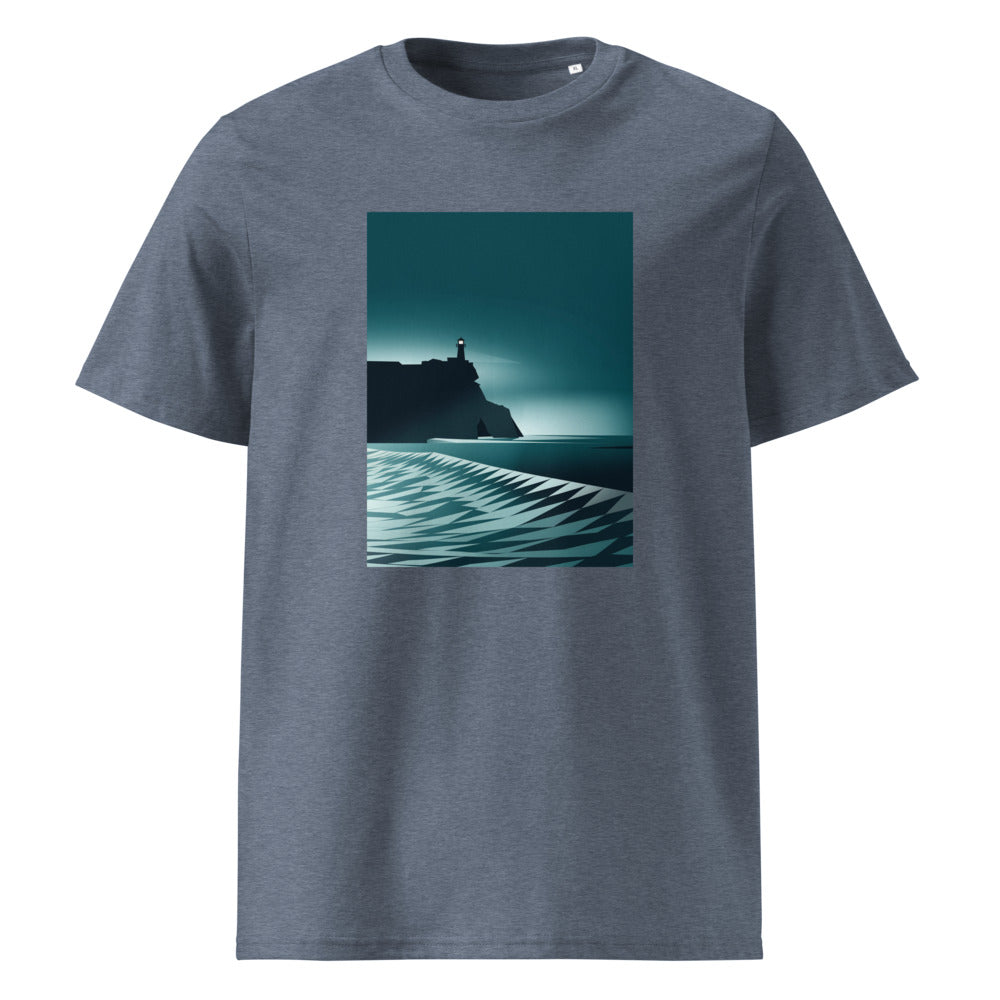 Coastal Cliff | Minimal Seascape Art Tee | Organic Cotton — Dark Heather Blue organic cotton