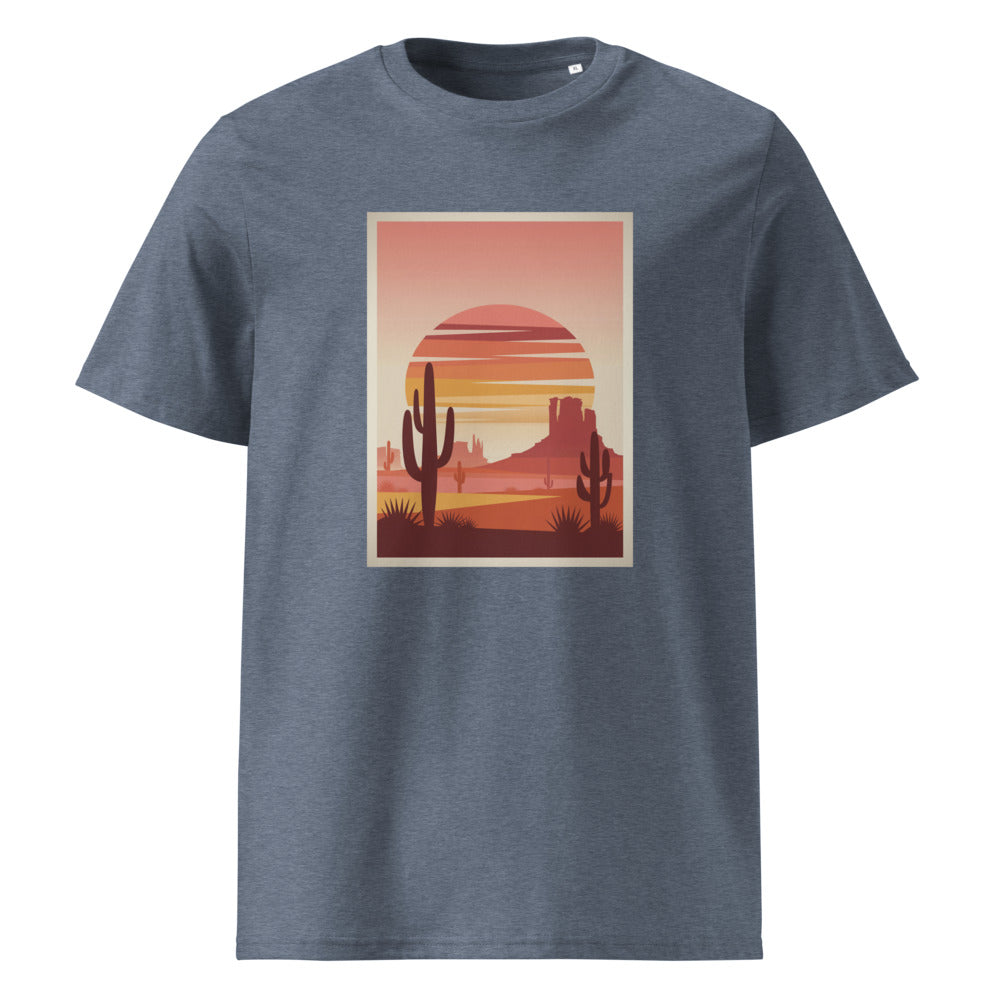 Desert Sunset | Southwest Landscape | Boho Art Tee | Organic Cotton — Dark Heather Blue organic cotton