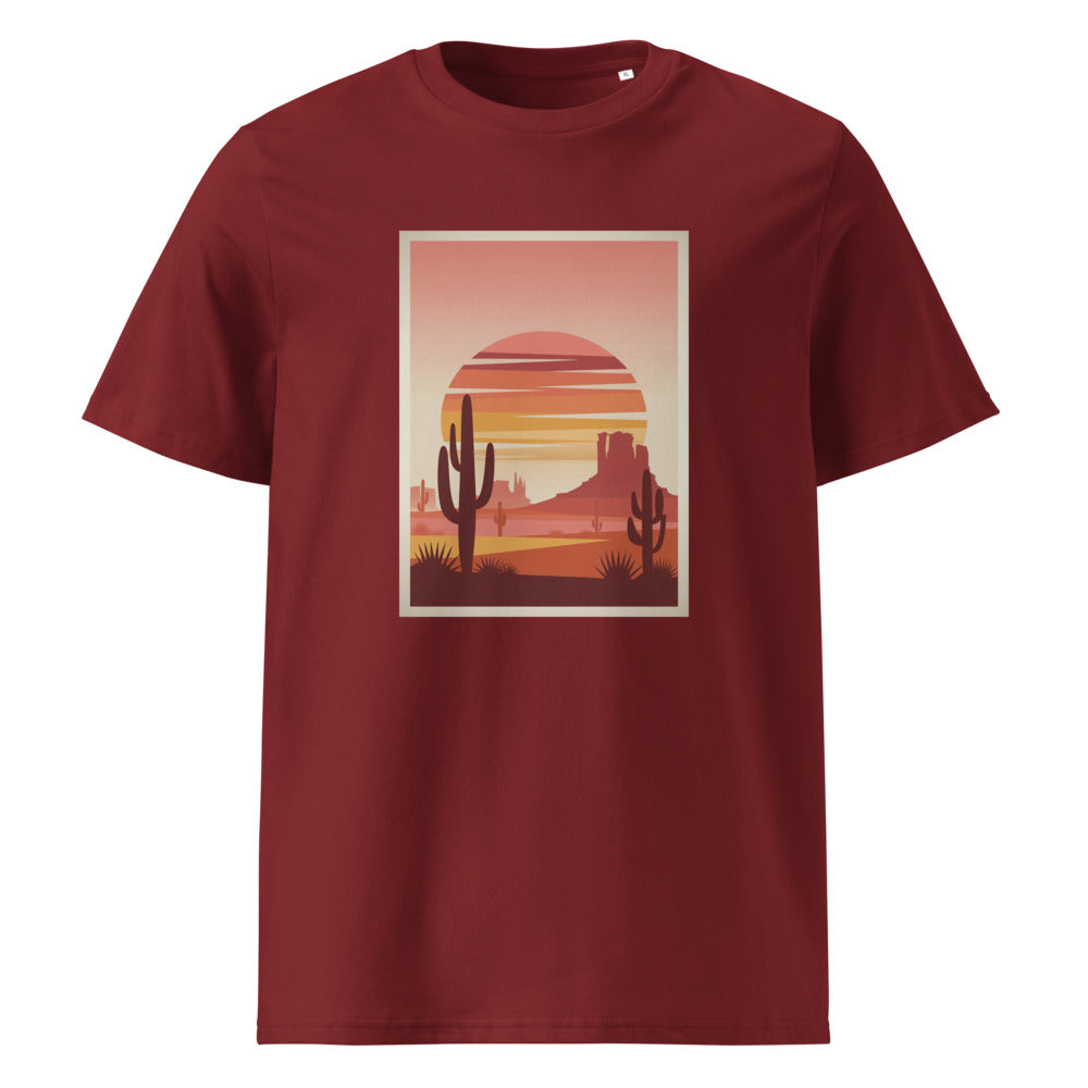 Desert Sunset | Southwest Landscape | Boho Art Tee | Organic Cotton — organic cotton Burgundy front mockup