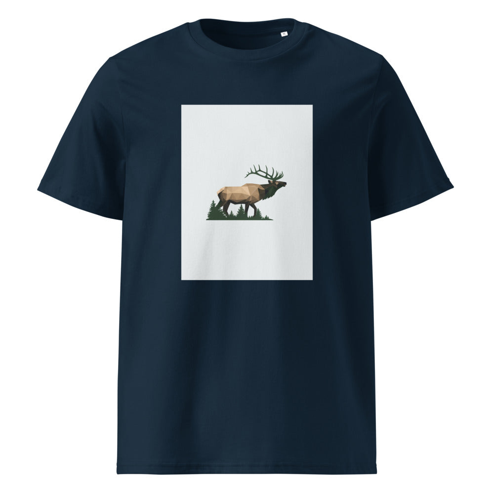 Geometric Elk | Forest Wildlife Art Tee | Organic Cotton — French Navy organic cotton