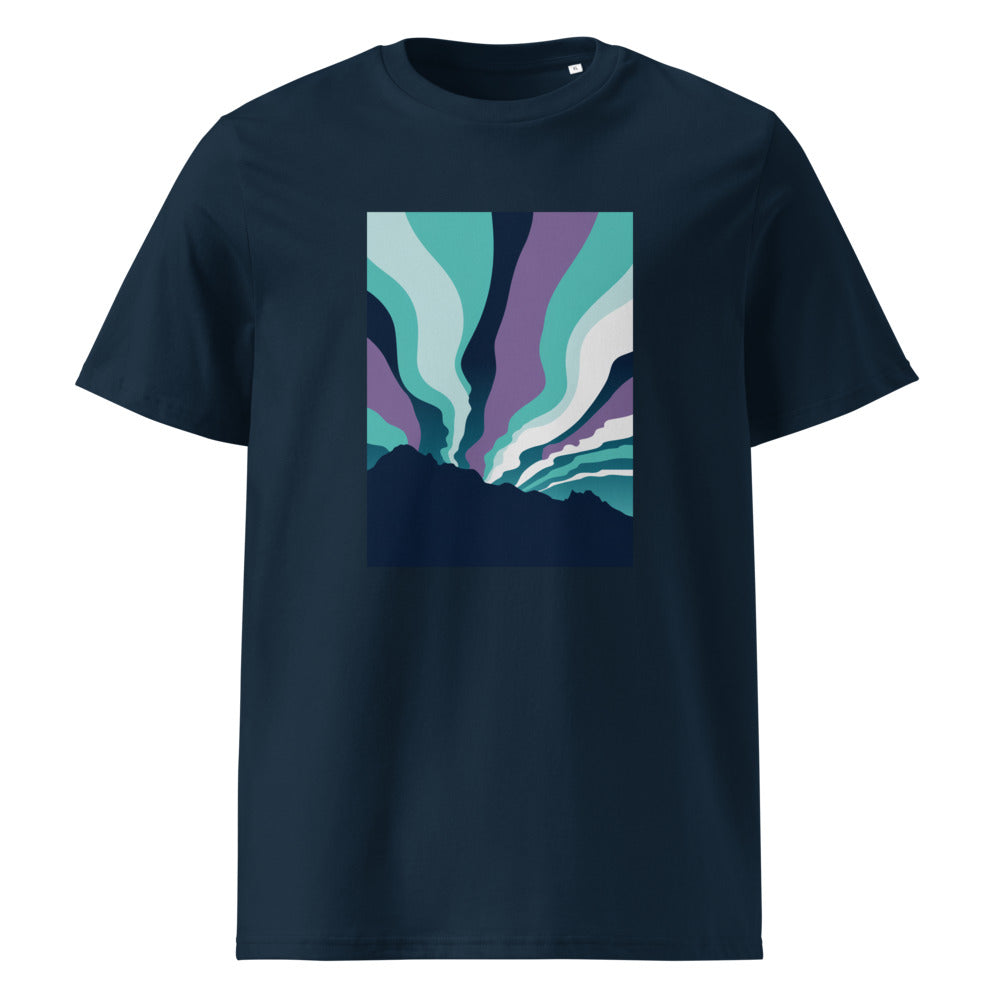 Aurora Peaks | Northern Lights Art Tee | Organic Cotton — French Navy organic cotton
