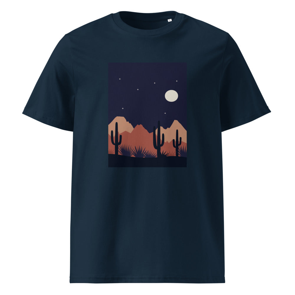 Desert Night | Moon & Cactus | Night Sky Art Tee | Organic Cotton — French Navy organic cotton