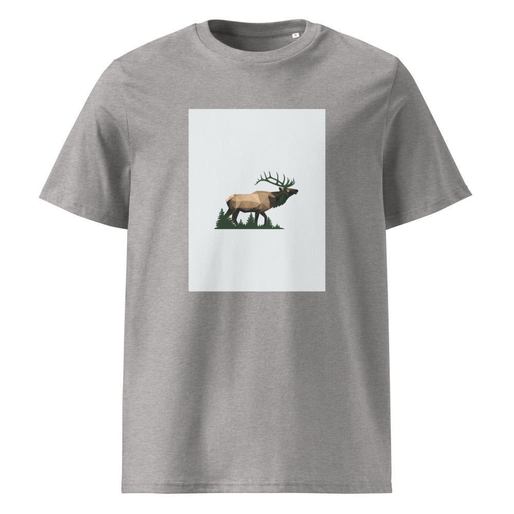 Geometric Elk | Forest Wildlife Art Tee | Organic Cotton — organic cotton Heather Grey front mockup