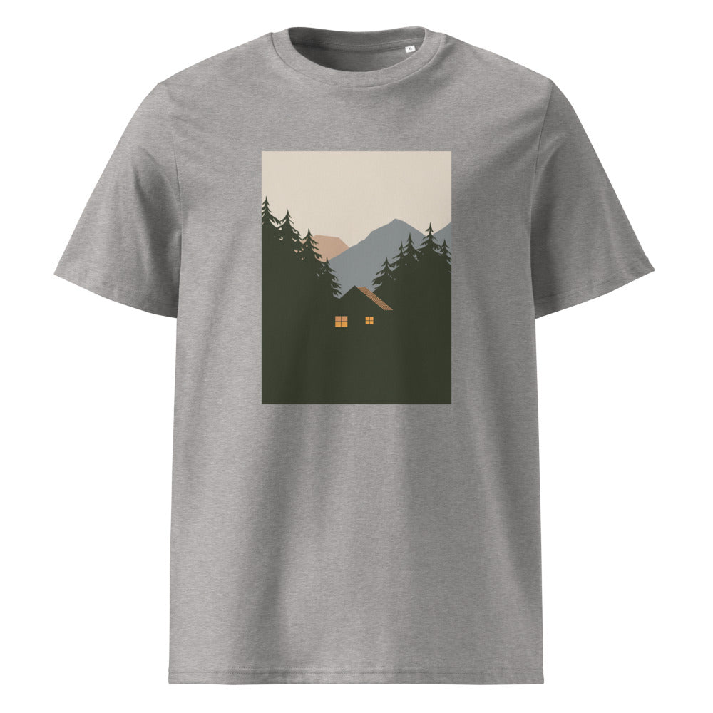 Cozy Cabin | Mountain Cabin Art Tee | Organic Cotton — Heather Grey organic cotton