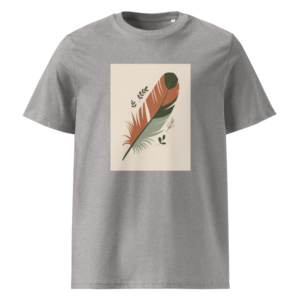 Boho Feather | Terracotta Botanical Art Tee | Organic Cotton — Heather Grey organic cotton