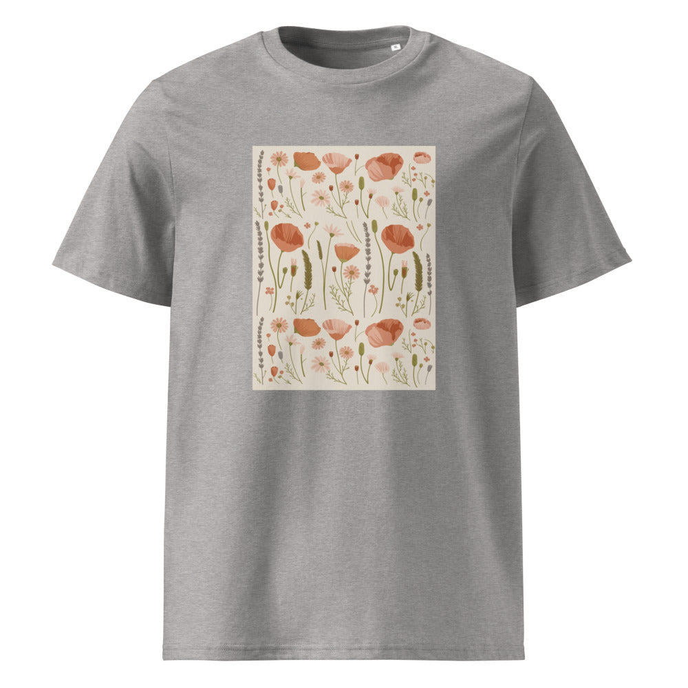 Wildflower Meadow | Boho Botanical Art Tee | Organic Cotton — Heather Grey organic cotton
