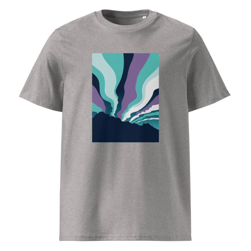 Aurora Peaks | Northern Lights Art Tee | Organic Cotton — Heather Grey organic cotton
