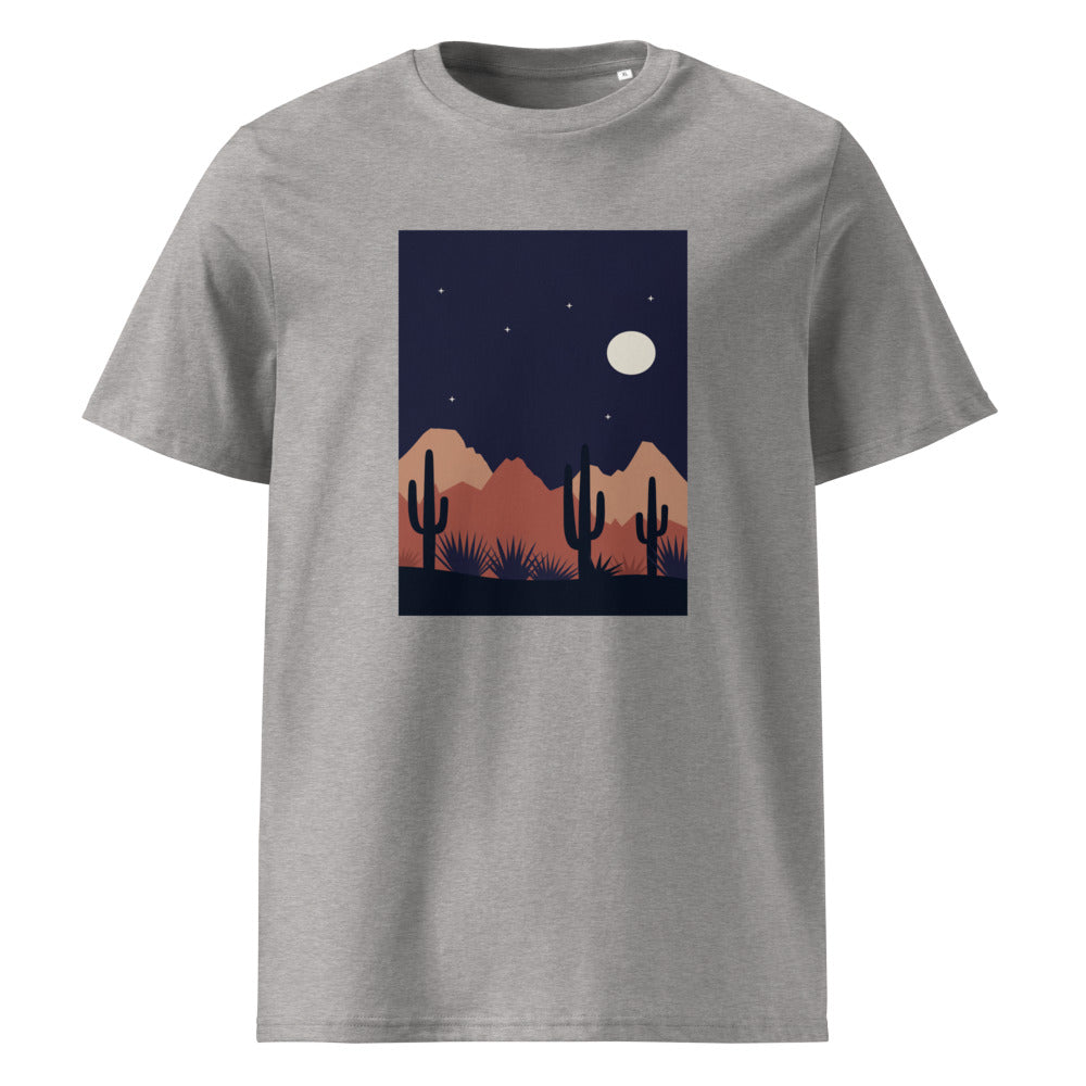 Desert Night | Moon & Cactus | Night Sky Art Tee | Organic Cotton — Heather Grey organic cotton