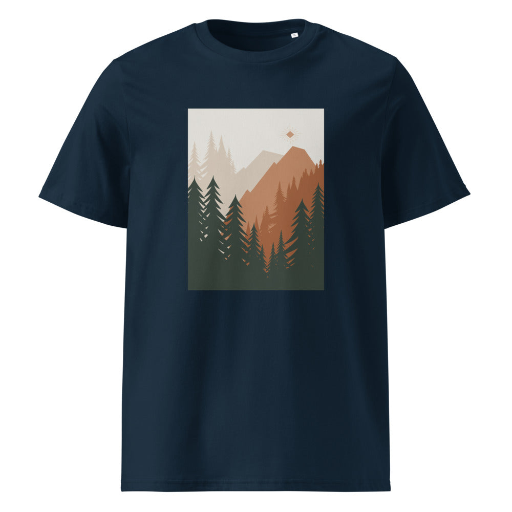 Mountain Forest | Minimalist Outdoor Art Tee | Organic Cotton — organic cotton French Navy front mockup