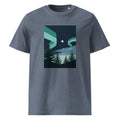 Northern Lights | Aurora Borealis Art Tee | Organic Cotton — organic cotton Dark Heather Blue front mockup