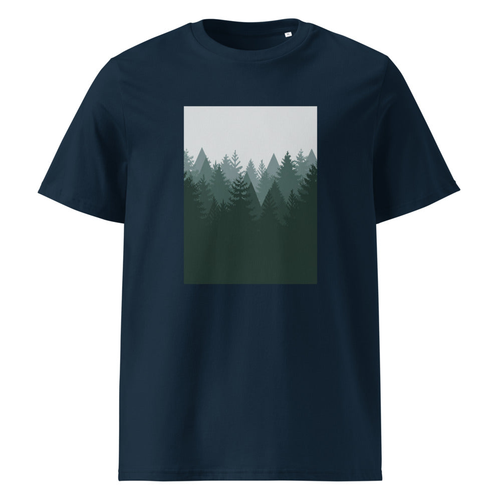 Pine Forest | Scandinavian Forest Art Tee | Organic Cotton — organic cotton French Navy front mockup
