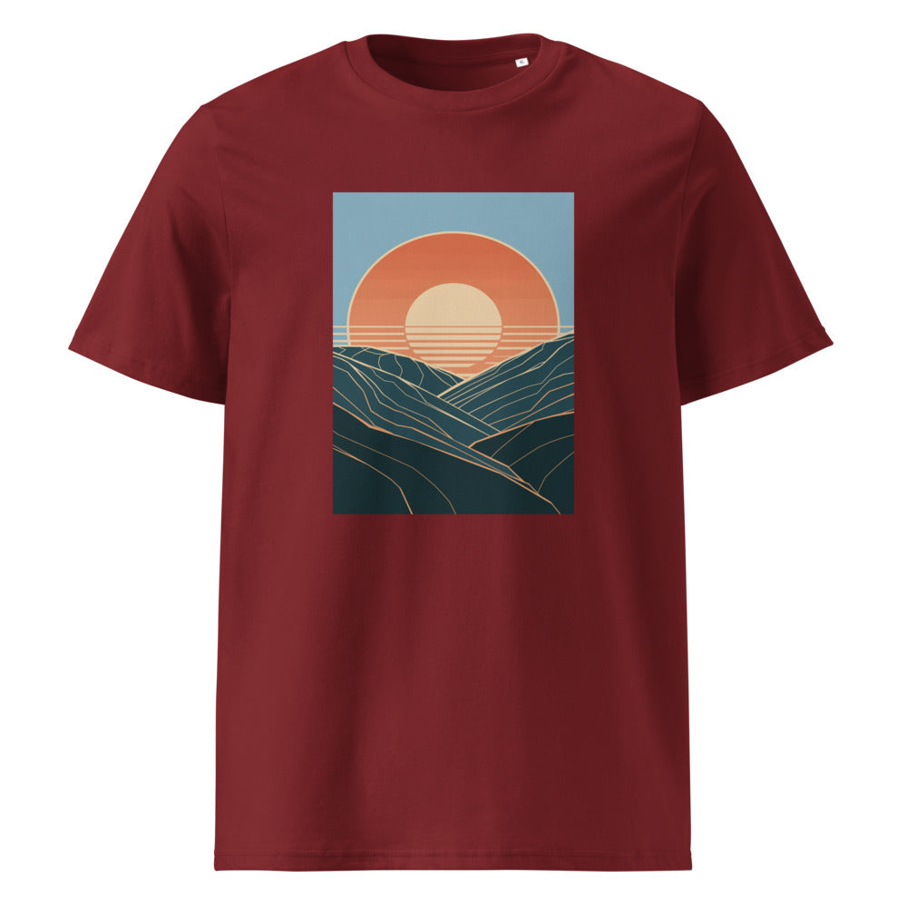 Sun Valley | Retro Sunrise Art Tee | Organic Cotton — organic cotton Burgundy front mockup