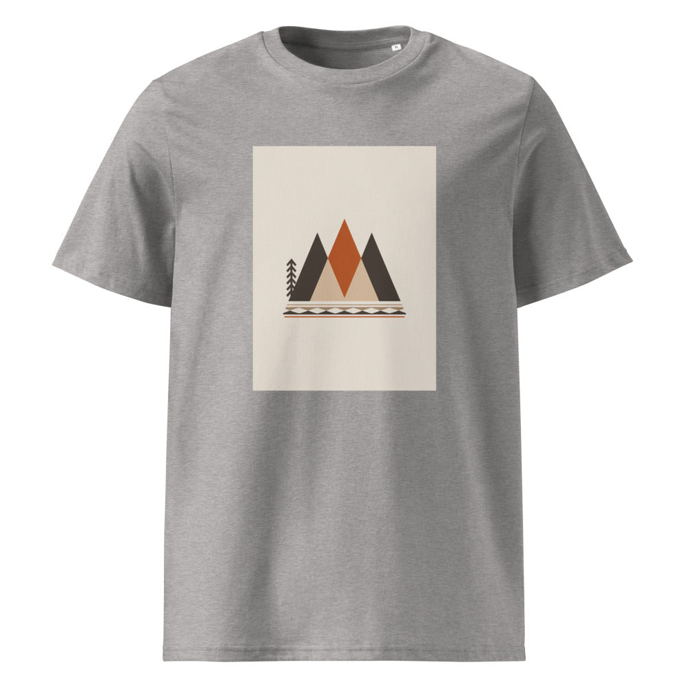 Tribal Peaks | Geometric Mountain Art Tee | Organic Cotton — organic cotton Heather Grey front mockup